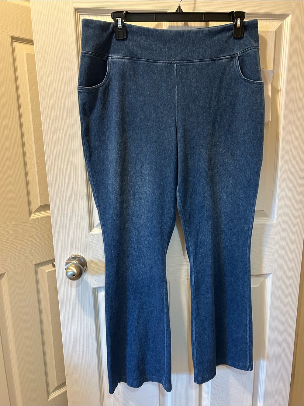 Women With Control by Rene Greenstein XL Stretch Denim Flare Pants in Dark Blue